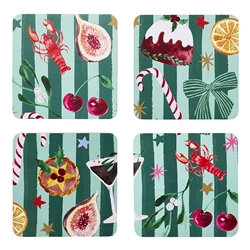 Porto 'Tis The Season Set of 4 Coasters 10cm Festive Stripe