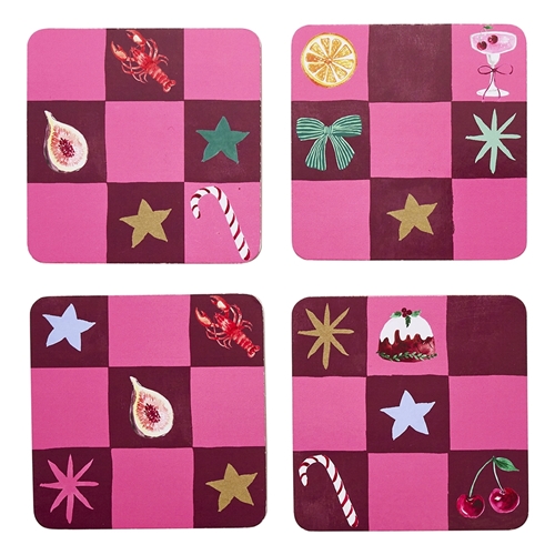 Porto 'Tis The Season Set of 4 Coasters 10cm Festive Check